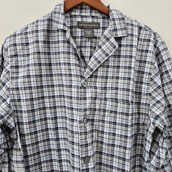 Vintage Banana Republic Mens Y2K Flannel Button Down Shirt Small Gray Gorpcore - Picture 2 of 10